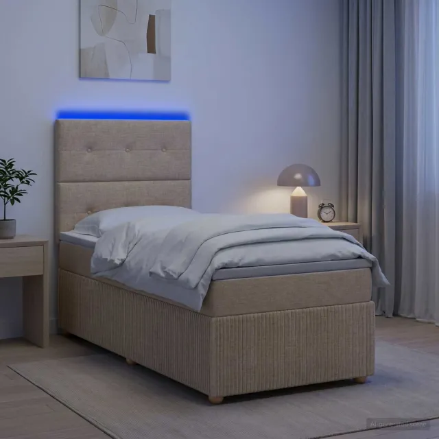 vidaXL LED Boxspring Bed met Matras Crèmekleurig 90 x 190 cm Stof