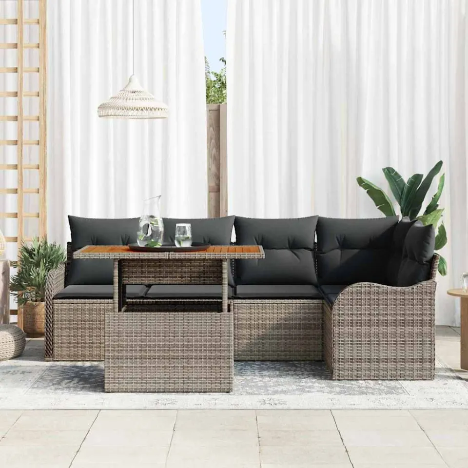 vidaXL Tuin Sofa Set 6 st Grijs Poly riet, foto 2