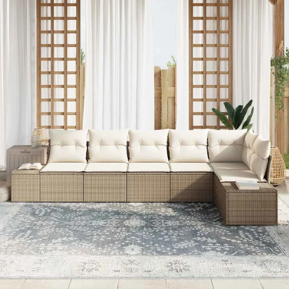 vidaXL Tuinbankenset 6 st Beige en Crème poly rattan, foto 3