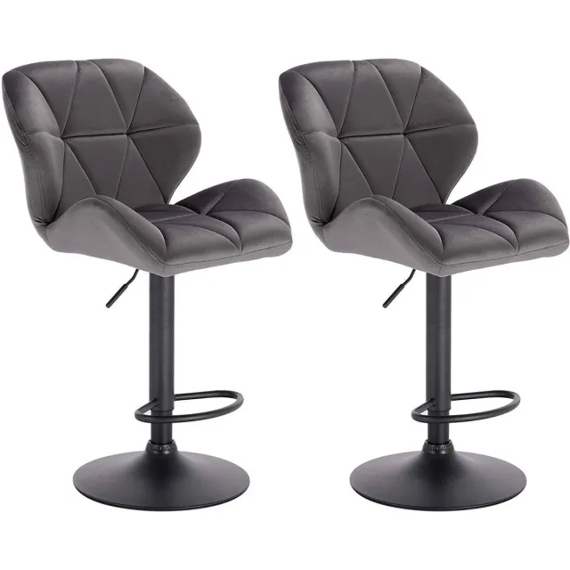 Saphly Barkrukken Set 82cm Grijs - Verstelbaar, Velvet en Met rugleuning - Voor Eetkamer, Keuken en Woonkamer