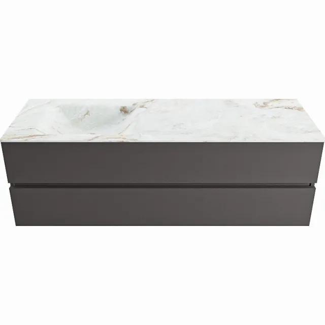 Mondiaz VICA-DLUX 150cm badmeubel onderkast Dark grey 2 lades. Inbouw wastafel CLOUD links zonder kraangat, kleur Frappe.
