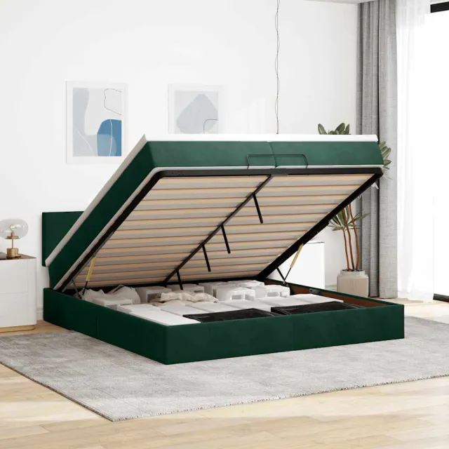 vidaXL Ottoman bed met matras 200x200 cm fluweel donkergroen groen