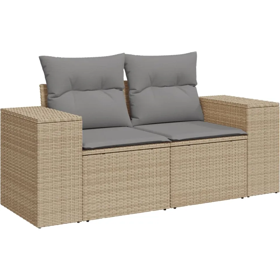 vidaXL 6-delige Loungeset met kussens poly rattan beige