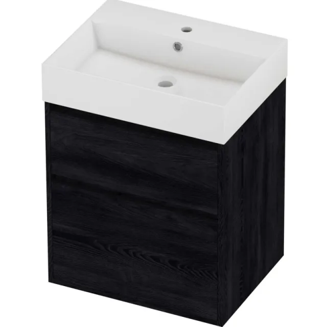 Proline Zara Badmeubelset Porselein Loft 1 Kraangat Greeploos 60x46x78 cm Glans Wit Black Oak Eiken