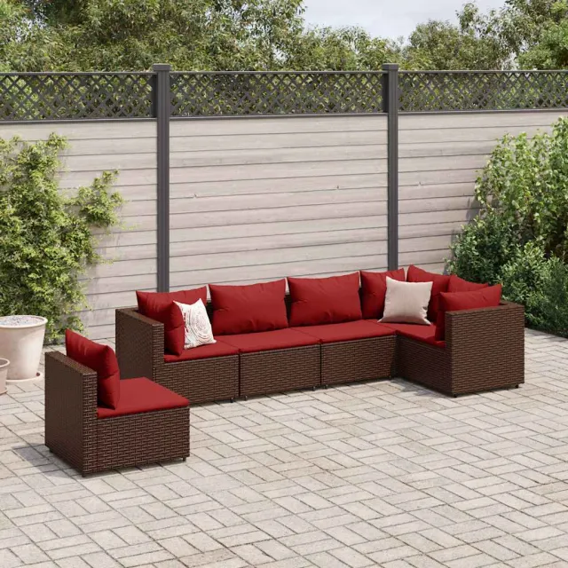 vidaXL 6-delige Loungeset met kussens poly rattan bruin, foto 2