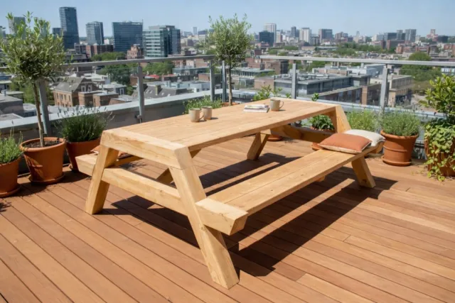 Rockwood® Picknicktafel Douglas Big Foot 2.00m inclusief montage op locatie Naturel