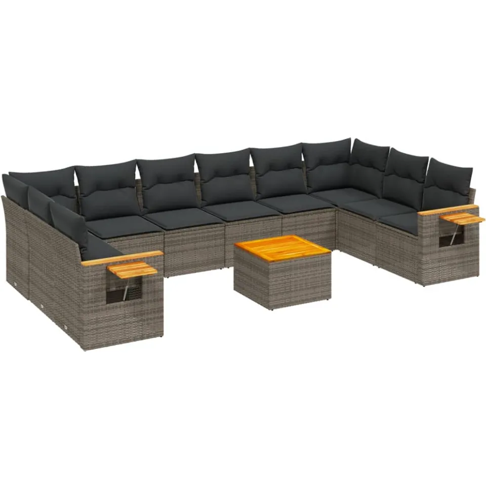 vidaXL 11-delige Loungeset met kussens poly rattan grijs, foto 3