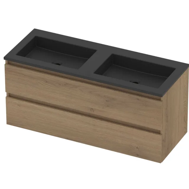 Basic-Line Aura 46 Badmeubelset Acryl 120x46x54 cm A46MZEPO120D0 Pure Oak Mat Zwart