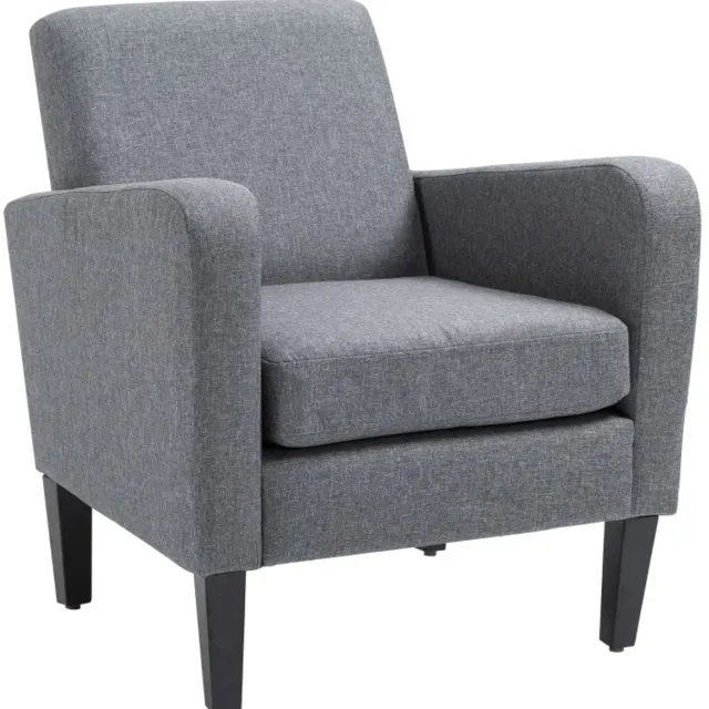 ZYLARO Fauteuil - Enkele Fauteuil - Relaxfauteuil - Gestoffeerd - Houten Poten - Linnenlook Stof - 66 x 72 x 74 cm - Lichtgrijs