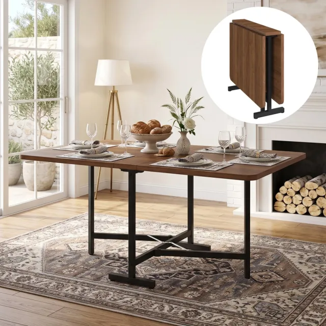 MODFU Eettafel - Uitschuifbaar En Opklapbaar - Modern - MDF - Walnootkleur - 120 x 80 x 75 cm
