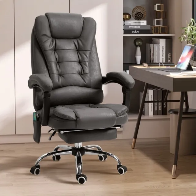 DESMIU Bureaustoel - 65 Cm - Met Massage- En Warmtefunctie, 6 Massagepunten En Voetsteun - Voor Kantoor En Thuiswerkplek - Polyester Donkergrijs