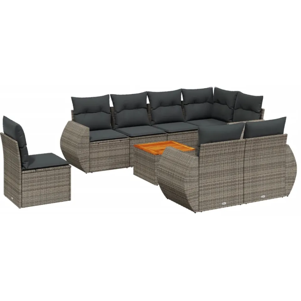 vidaXL 9-delige Loungeset met kussens poly rattan grijs, foto 3