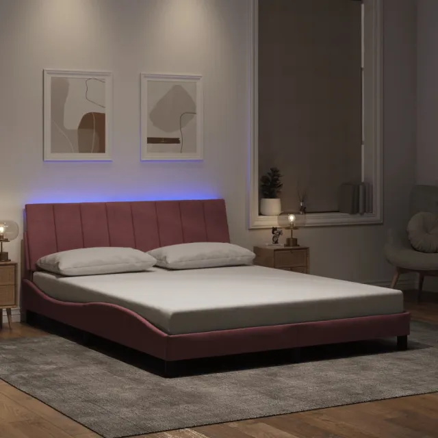 vidaXL Bedframe met LED zonder matras "Hanko" fluweel roze 160x200 cm