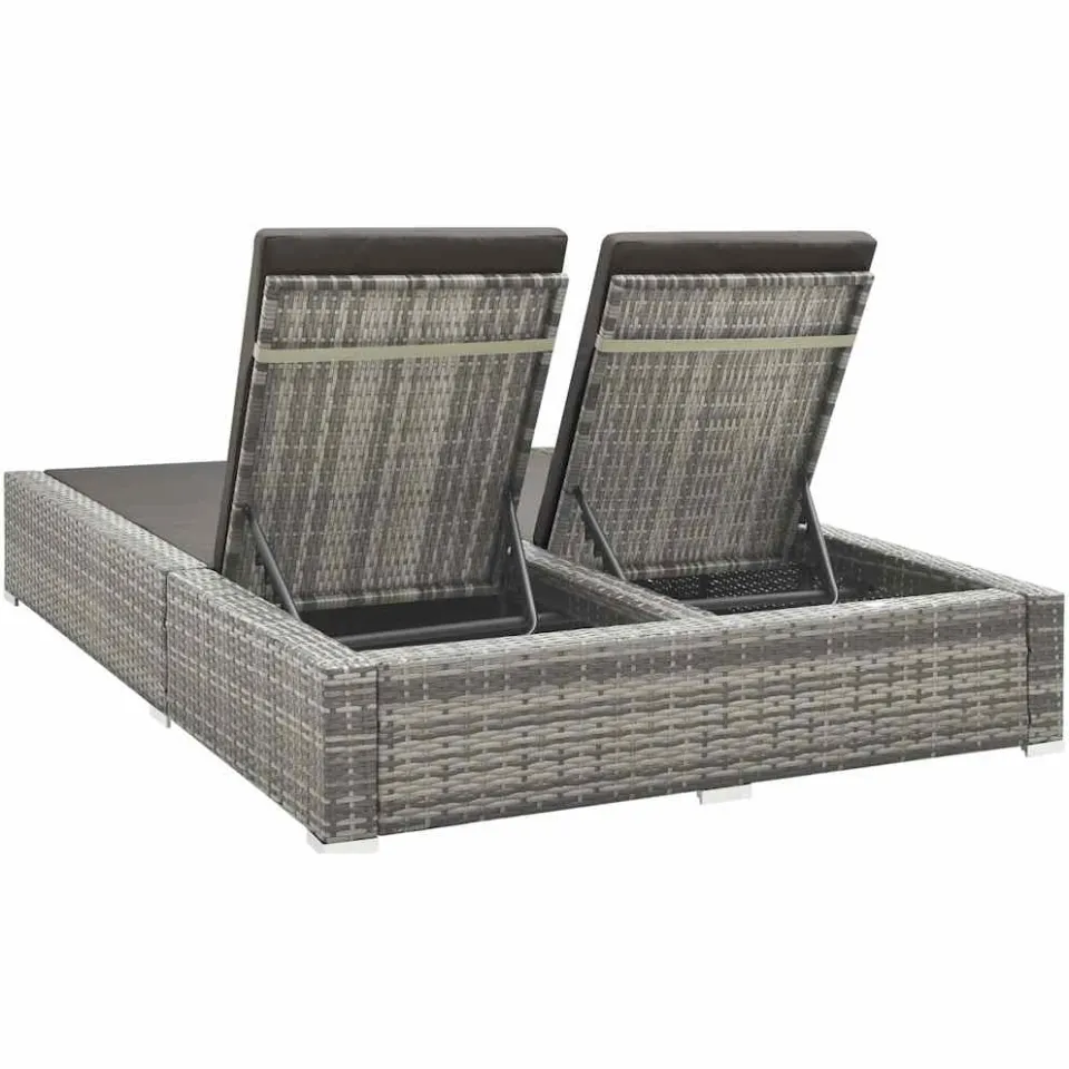 vidaXL Ligbed tweepersoons poly rattan grijs, foto 3