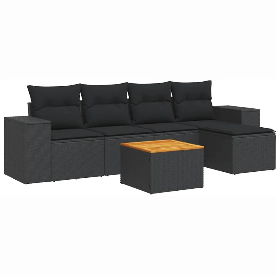vidaXL 6-delige Loungeset met kussens poly rattan zwart, foto 3