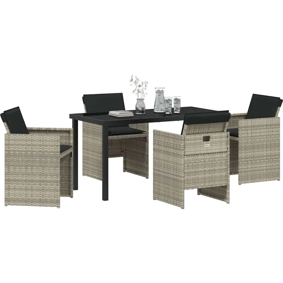 vidaXL Tuin eettafelset 5 st Lichtgrijs poly rattan, foto 2