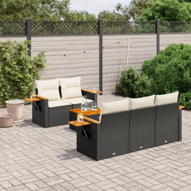 vidaXL 6-delige Loungeset met kussens poly rattan zwart, foto 2