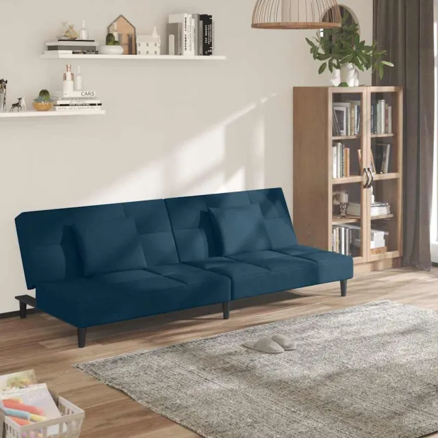 vidaXL Slaapbank 2-zits met 2 kussens fluweel blauw