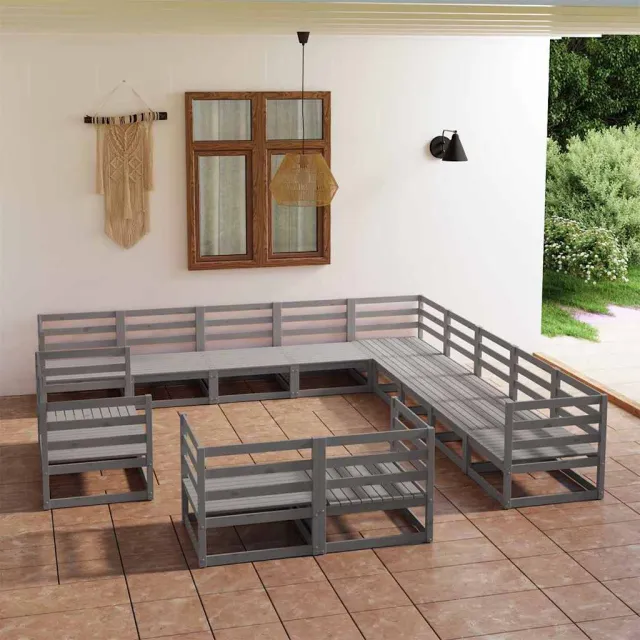 vidaXL 13-delige Loungeset massief grenenhout grijs, foto 2