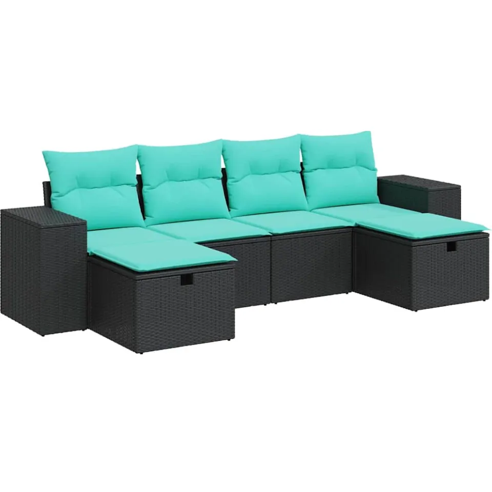 vidaXL 6-delige Loungeset met kussens poly rattan zwart, foto 3