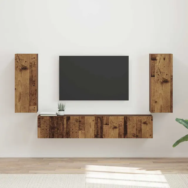 vidaXL TV Wandkast Set 4 st Oudhout Bewerkt hout Bruin