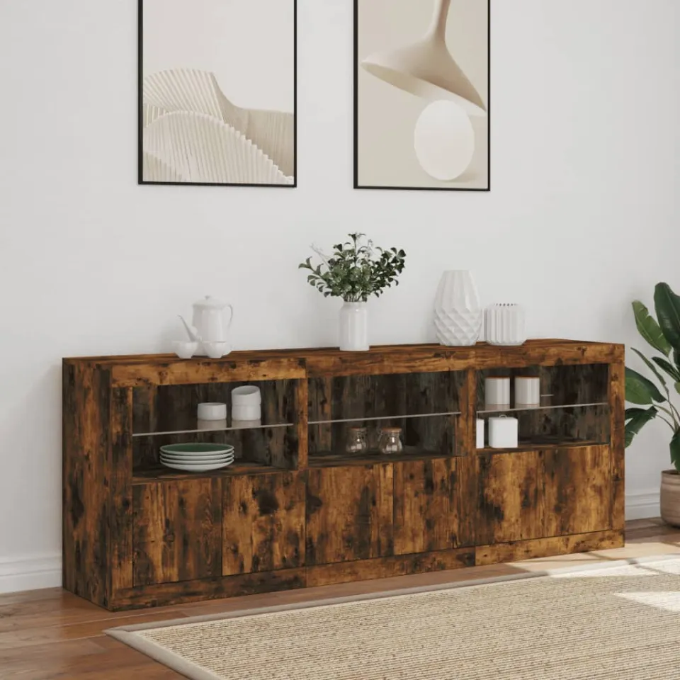 vidaXL Dressoir met LED-verlichting 181,5x37x67 cm gerookt eikenkleur, foto 4