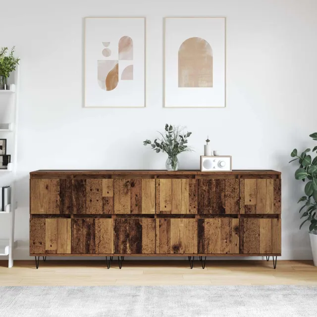 vidaXL Dressoirs 3 st Oudhout 60 x 35 x 70 cm bruin, foto 2