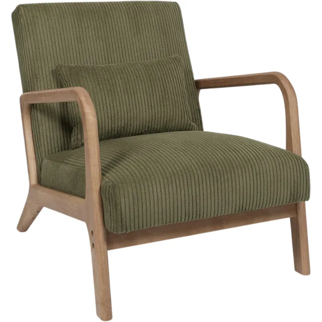 MISOU Fauteuil - Loungestoel Met Leuning - Met Kussen - Ribstof - Hout - Groen - SCOTT