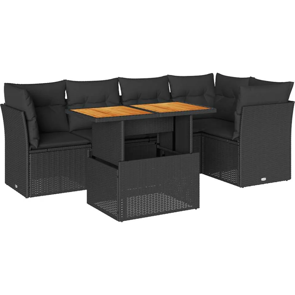 vidaXL 6-delige Loungeset met kussens poly rattan zwart, foto 3