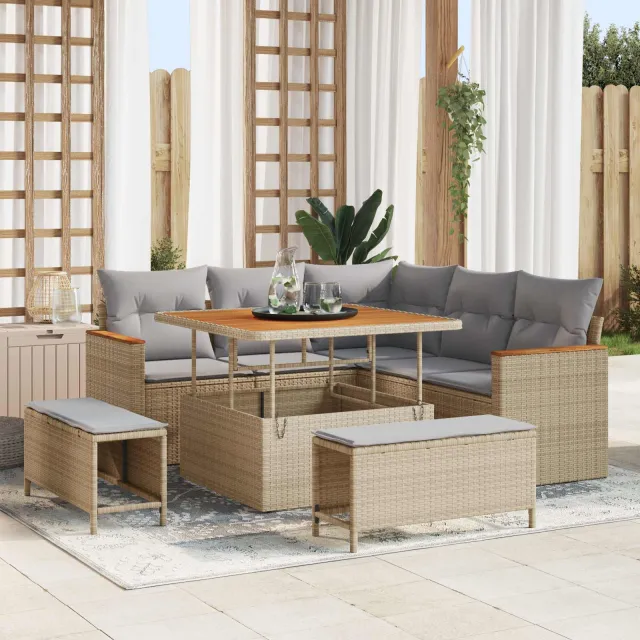 vidaXL Tuinbankenset 8 st Beige poly rattan, foto 2