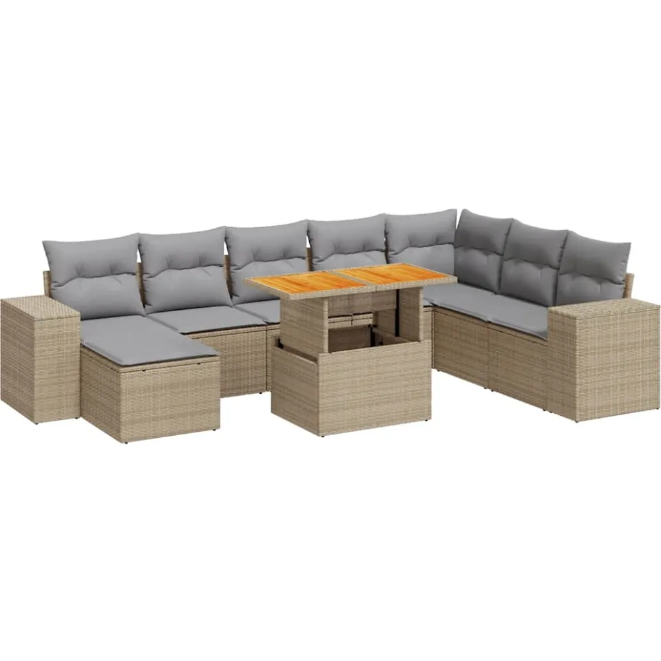 vidaXL 9-delige Loungeset met kussens poly rattan acacia grijs, foto 3