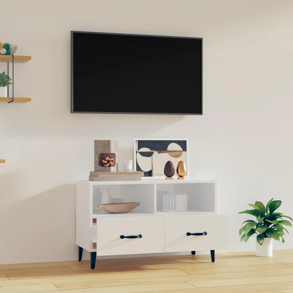 vidaXL Tv-meubel 80x36x50 cm bewerkt hout hoogglans wit, foto 3