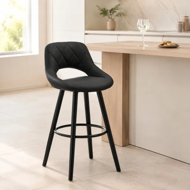DESMIU Barkruk 91 Cm - Met Rugleuning En Voetsteun - Gestoffeerde Zitting - Voor Keuken, Bar En Café - Stof En Hout - Anthraciet Antraciet