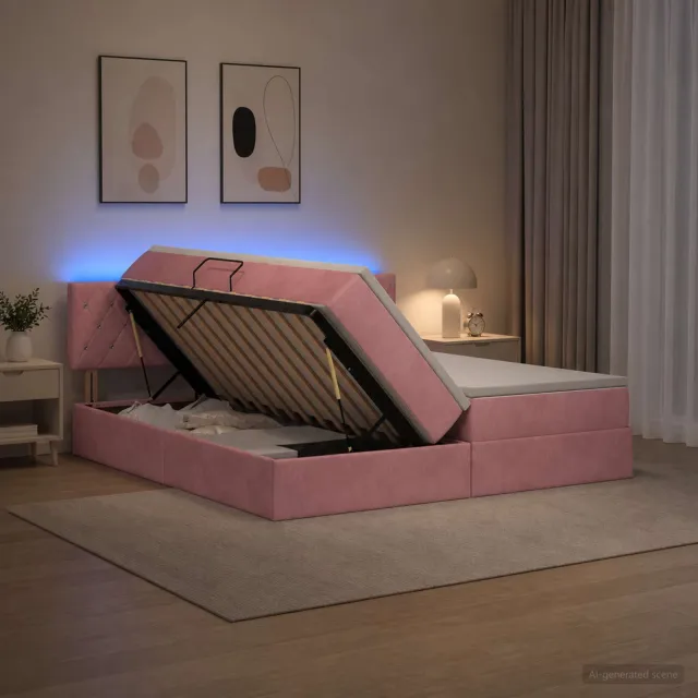 vidaXL LED Opslagbed met Matras Roze 200 x 200 cm Fluweel