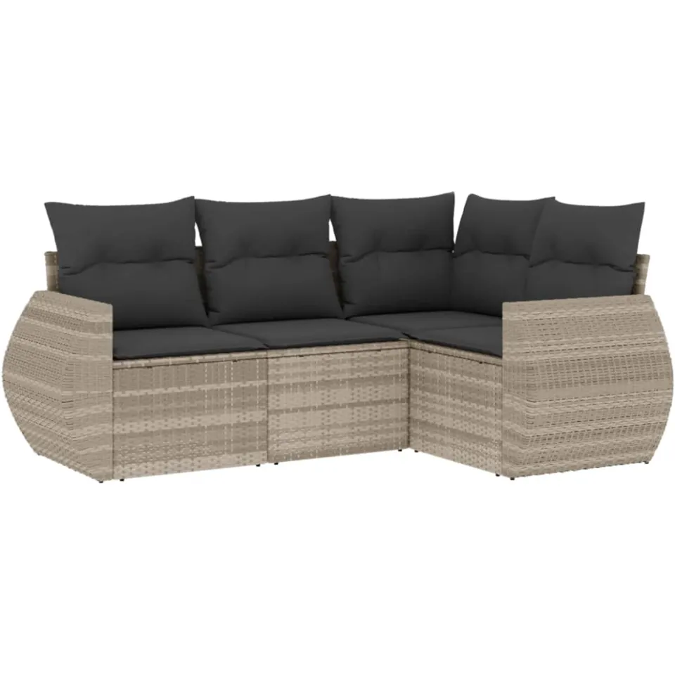vidaXL 4-delige Loungeset met kussens poly rattan lichtgrijs grijs, foto 3