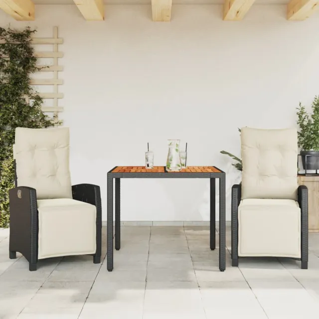 vidaXL 3-delige Tuinset met kussens poly rattan zwart, foto 2