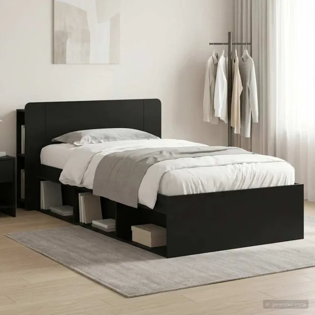 vidaXL Bedframe met opslag Zwart 75 x 190 cm Bewerkt hout