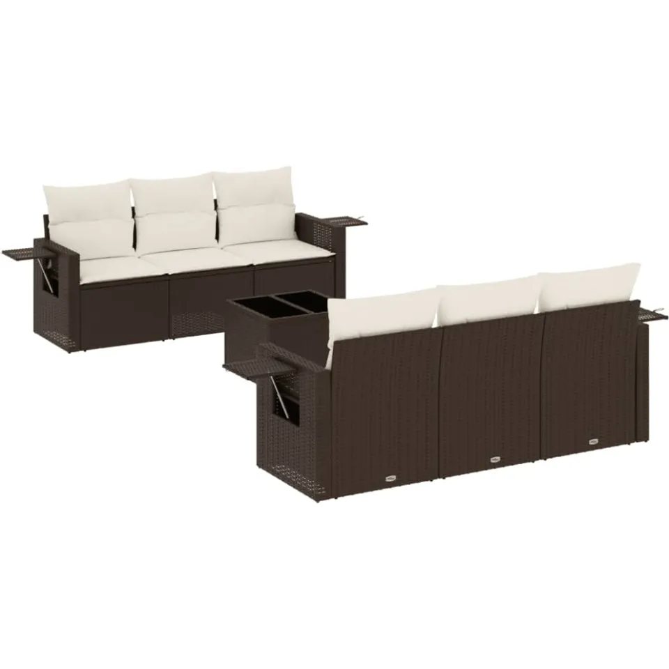 vidaXL 7-delige Loungeset met kussens poly rattan bruin