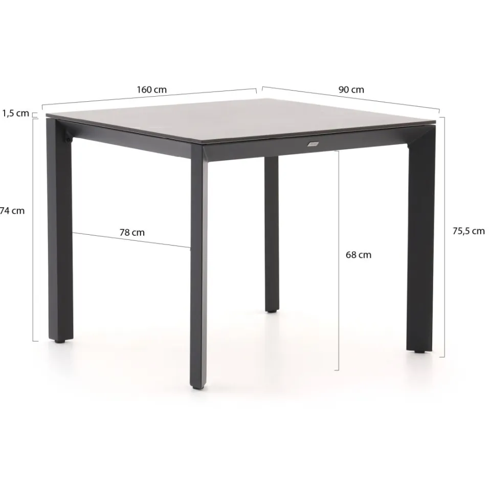 Forza Furniture Forza Ripi/Sestino 90cm dining tuinset 5-delig stapelbaar grijs, foto 3