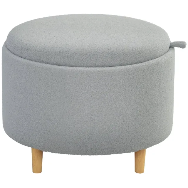 ZYLARO Voetenbank - Teddyfleece - Verborgen opbergruimte - Omkeerbaar deksel - 56 x 56 x 42 cm - Grijs