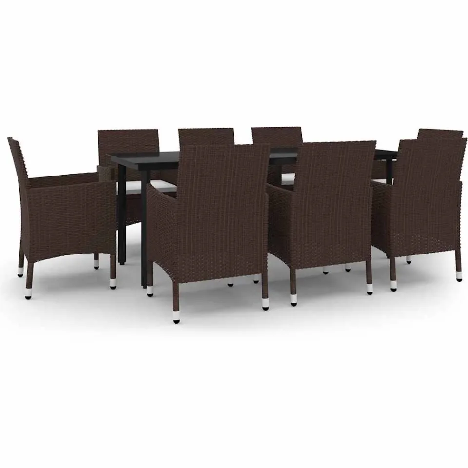 vidaXL 9-delige Tuinset met kussens poly rattan en glas bruin, foto 3