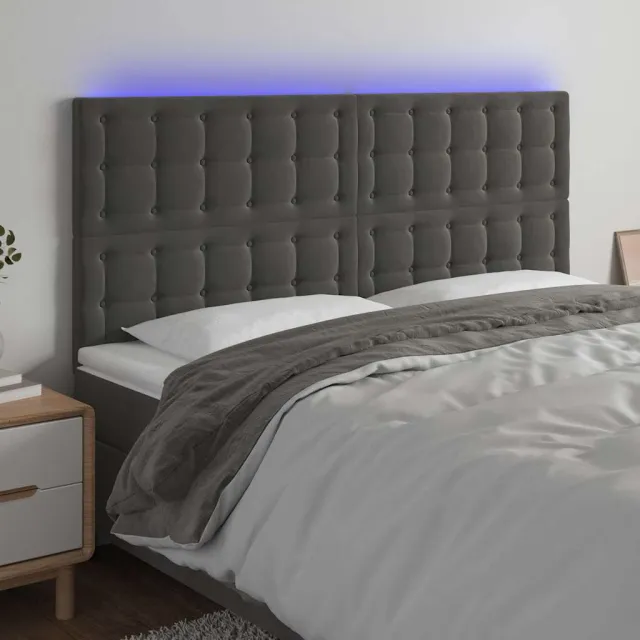 vidaXL Hoofdbord LED 180x5x118/128 cm fluweel donkergrijs grijs