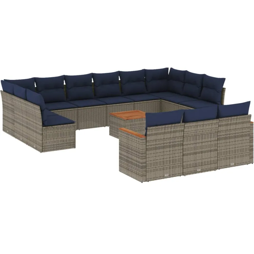 vidaXL 14-delige tuinbankset met kussens, grijs polyrotan, foto 3