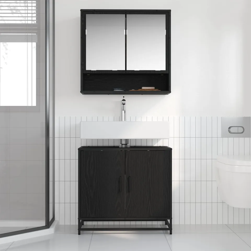 vidaXL Badkamermeubelset 2 st Zwart Eiken 65 x 33 x 60 cm Bewerkt hout, foto 3