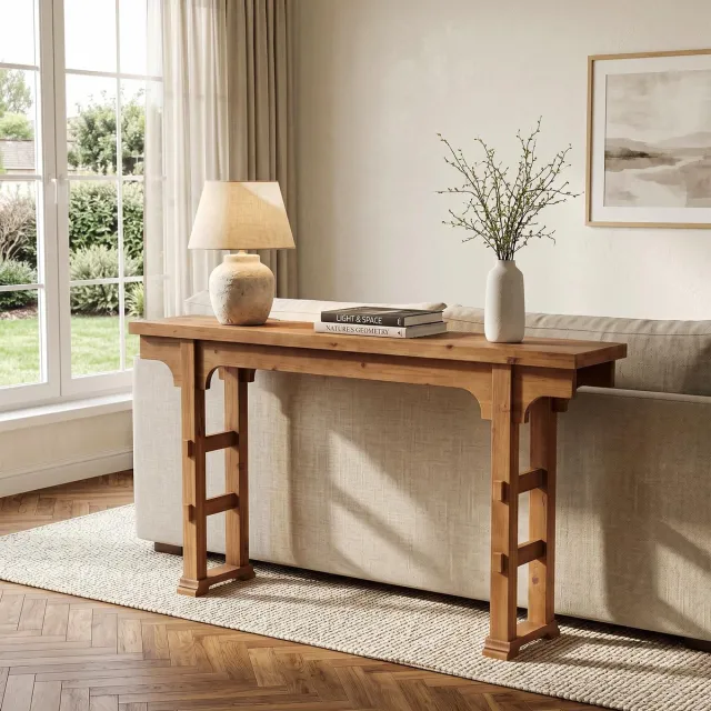 Little Trees LITTLE TREE Lang Smalle Console Tafel - 160 x 30 x 85 cm - Massief hout boerderijstijl - Haltafel voor ingang en woonkamer achter de bank - Bruin