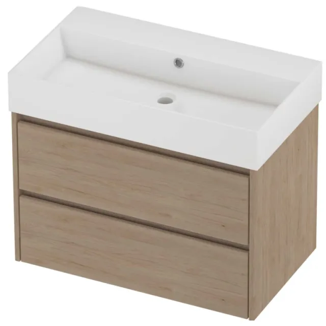 Proline Zara Badmeubelset Porselein Loft Zonder Kraangat 80x46x65 cm Glans Wit Ideal Oak Eiken