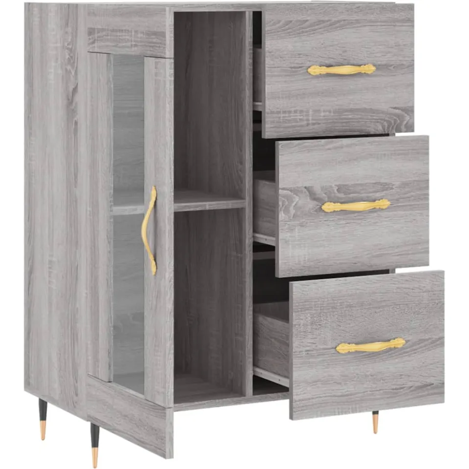 vidaXL Dressoir 69,5x34x90 cm bewerkt hout grijs sonoma eikenkleurig, foto 4