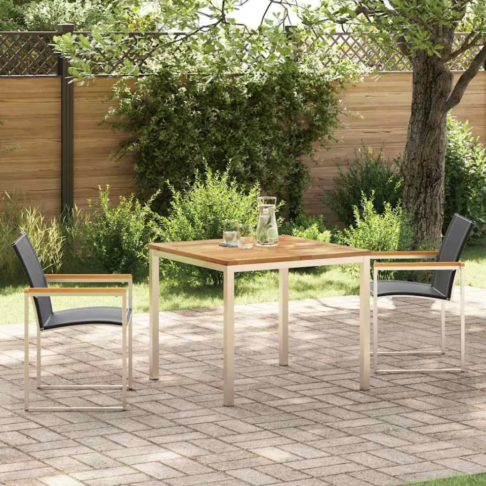 vidaXL Tuin eettafelset 3 st Massief acaciahout en roestvrij staal, foto 4