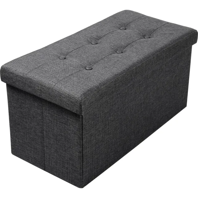 Bolt Edge Collox Voetenbankje - Voetenkrukje - Opslagbankje - Poef - Bankje - Opbergdoos - Met afneembare deksel - Zitting gestoffeerd - Opvouwbaar - Donker grijs - 76x38x38 cm - Capaciteit 80