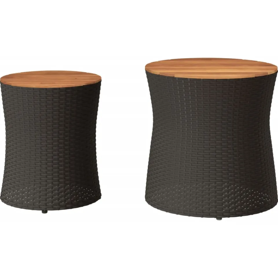 vidaXL Tuinbijzettafels 2 st met houten blad poly rattan zwart, foto 4